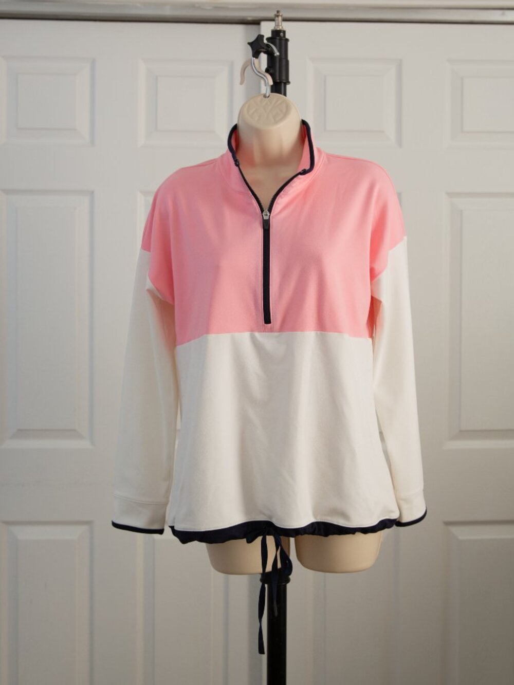 NWOT Talbots Pink and White Half-Zip Pullover with Navy Trim